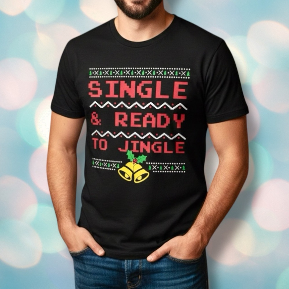 Men’s Funny Black Short Sleeve Christmas Holiday Tee Shirt Top Size XL